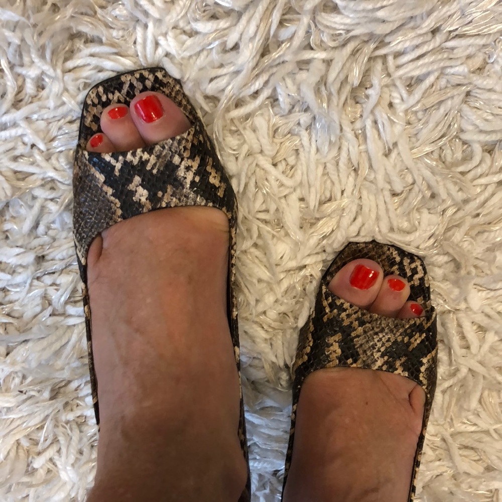 Tahiti Riddle snakeskin peep toe heels